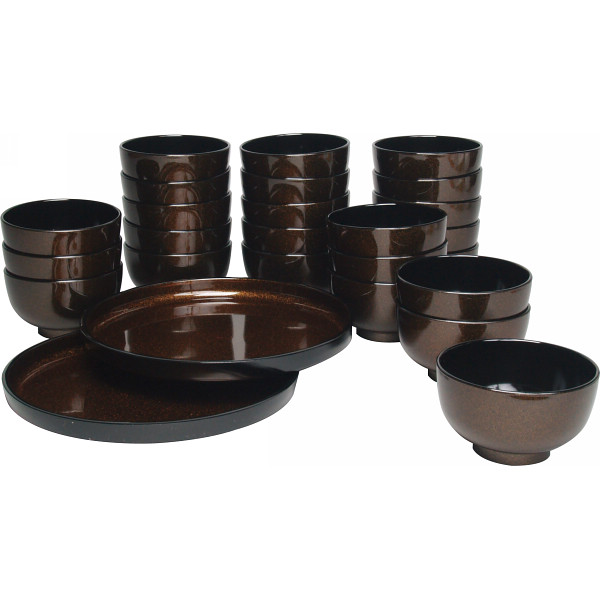 ラメ塗　汁椀２４客揃（丸盆２枚付）