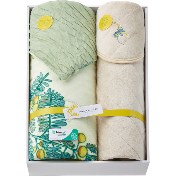 ミアミモザ　リバーシブル肌布団＆吸湿発熱敷パット　グリーン