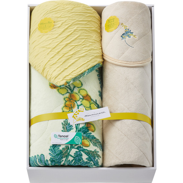 ミアミモザ　リバーシブル肌布団＆吸湿発熱敷パット　クリーム