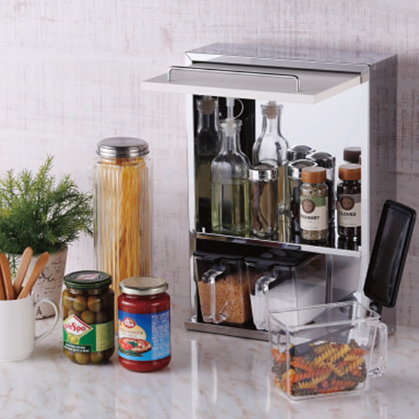 ステンレススパイスストッカー２段スリム　ホワイト