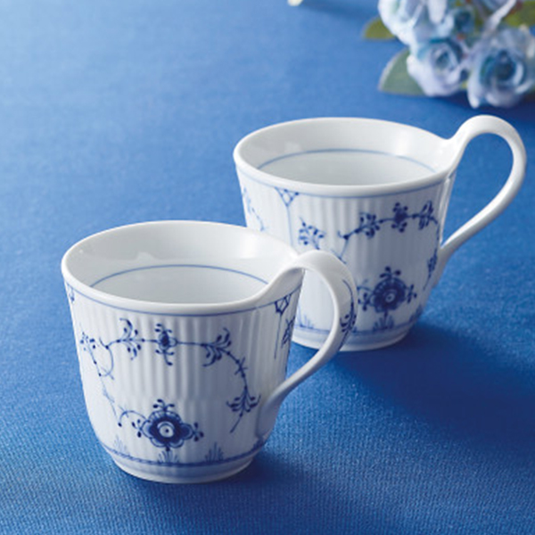 ロイヤルコペンハーゲン　ブルーフルーテッド　プレイン　ハイハンドル　ペアマグ