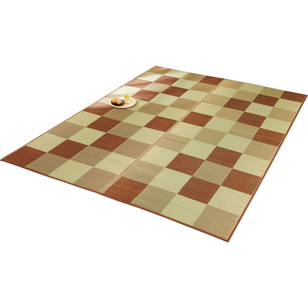 日本製　ＩＧＵＳＡラグ＜ブロック＞　ブラウン