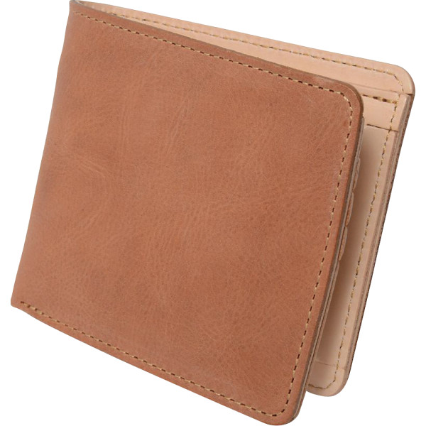 ｍ，ｉ，ｕ，ｏ．ｊ　ヌメ革　二つ折り財布（メンズ）　キャメル