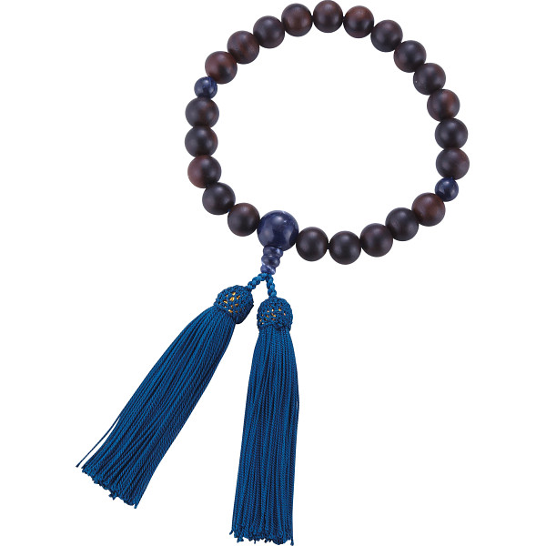 男性用片手念珠　素引縞黒檀２２玉ソーダライト仕立・正頭