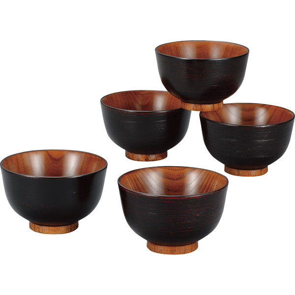 さび漆　はけ目　京型汁椀５客揃