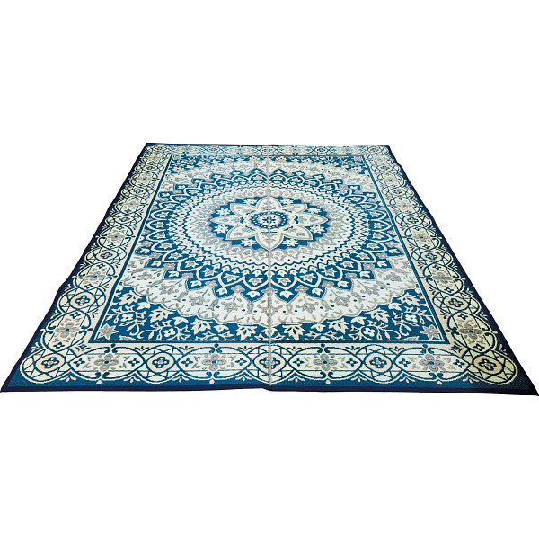 メダリオン柄国産い草ラグ　ネイビー