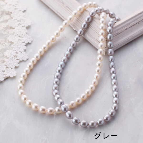 オーバルパールネックレス　グレー
