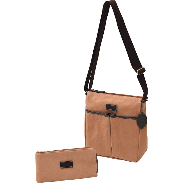 日本製柿渋染ショルダーバッグ・財布セット