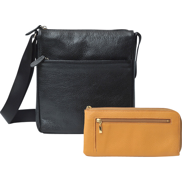 良品工房　日本製牛革ショルダーバッグ＆財布　キャメル