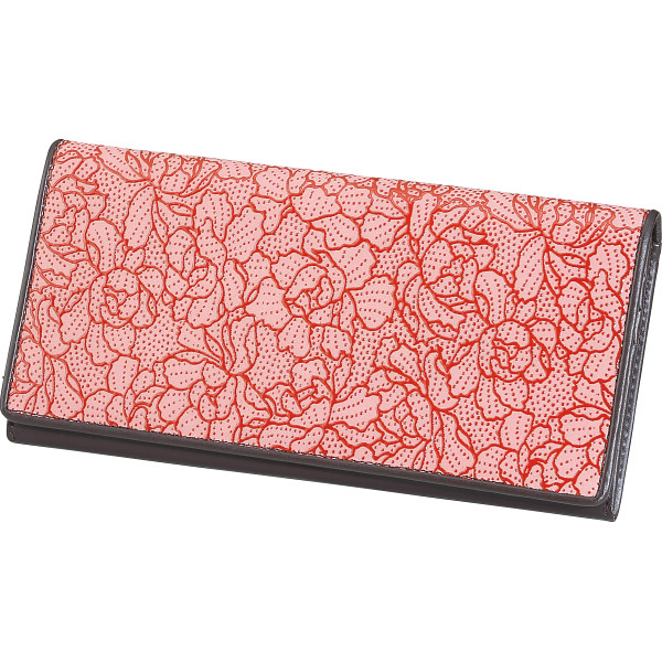 草木染め印伝ボタン柄長財布　レッド