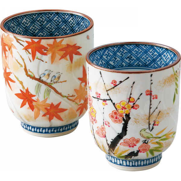 清水焼　彩花鳥　組湯呑