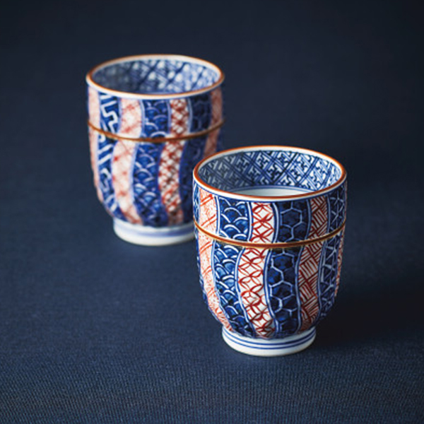 清水焼　染赤捻祥瑞　組湯呑