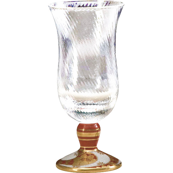 九谷焼　九谷和グラス　錦山窯　金襴手唐草文　冷酒グラス　赤