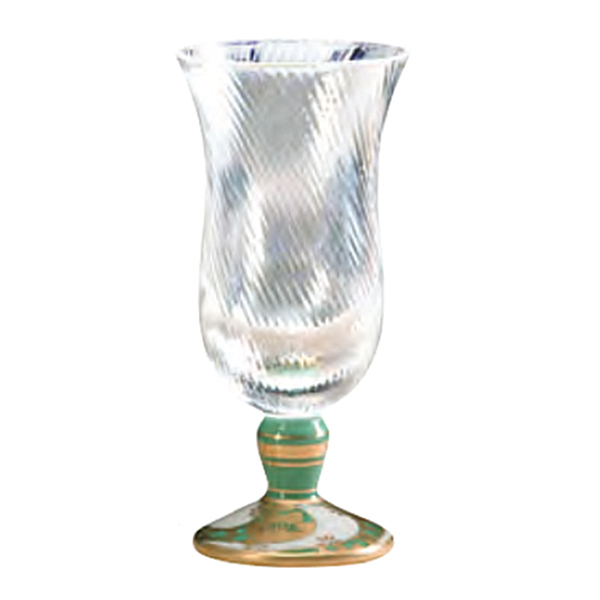 九谷焼　九谷和グラス　錦山窯　金襴手唐草文　冷酒グラス　緑