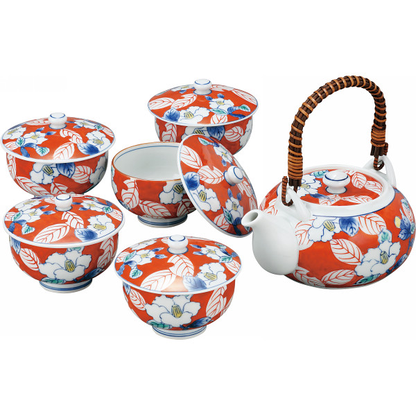 伊万里焼　色彩山茶花　番茶器揃