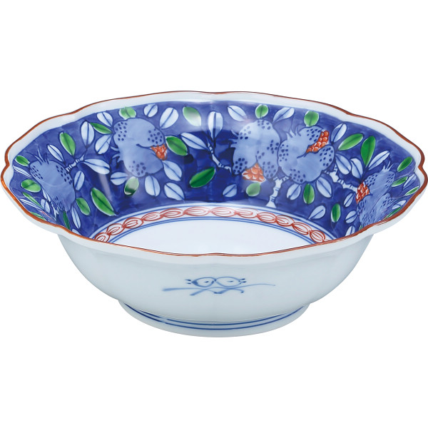 福丈窯　染錦ザクロ絵　高台鉢