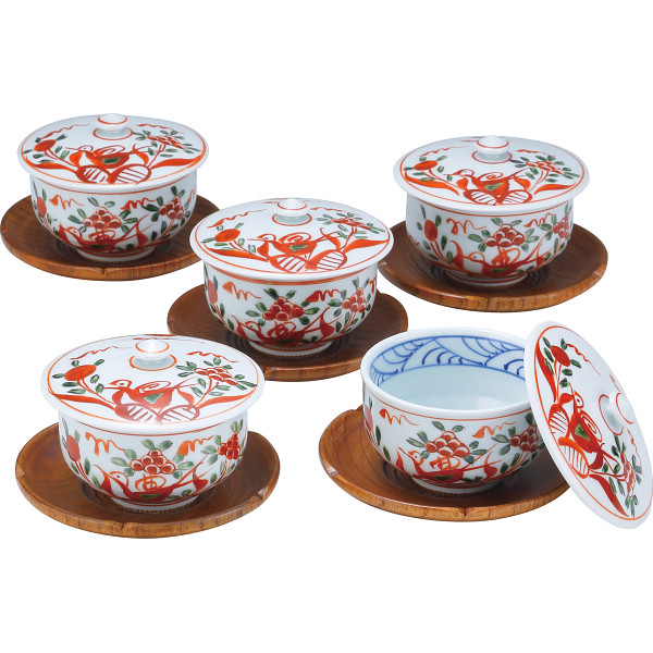 波佐見焼　古伊万里写し絵　茶托付汲出５客揃