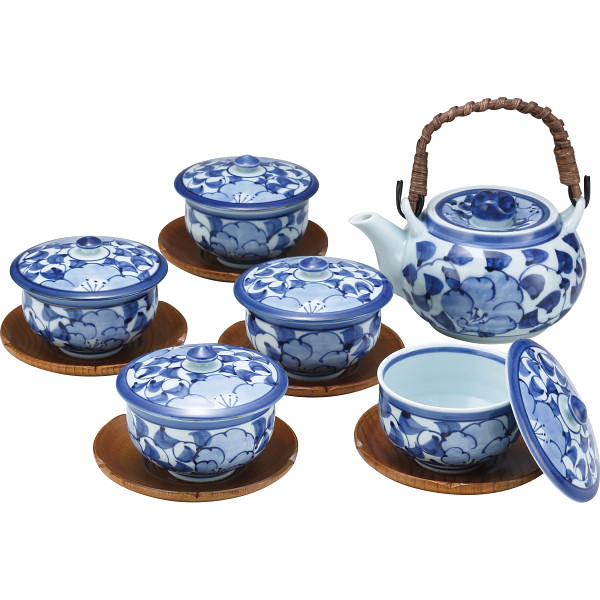 波佐見焼　花唐草絵　番茶器揃（茶托付）