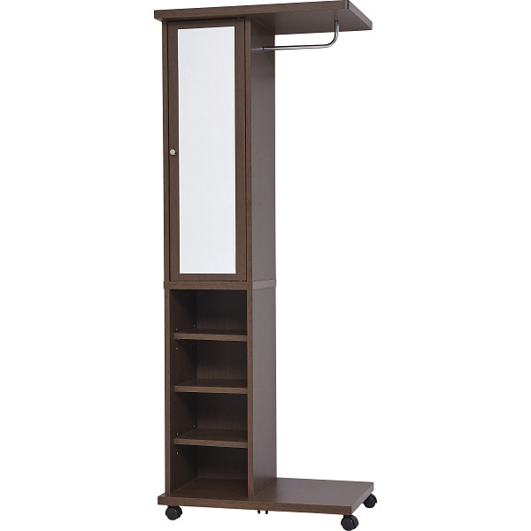 ミラー付ハンガーラック　ブラウン