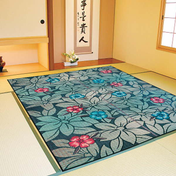 日本製い草ラグ　ネイビー