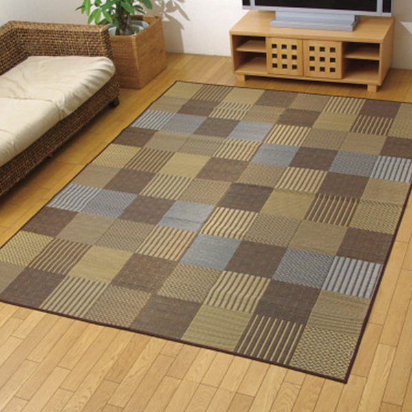 袋織い草ラグ（京刺子）　ブラウン