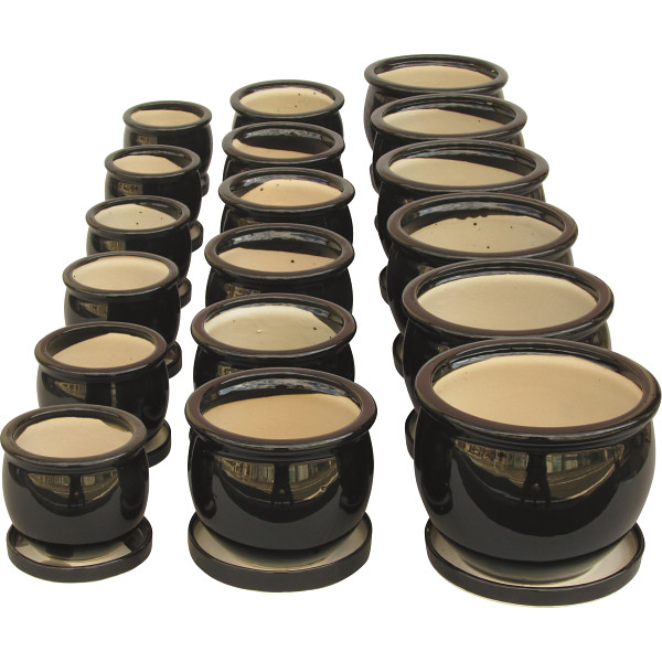 陶器植木鉢１８点セット（受皿付）　ブラック