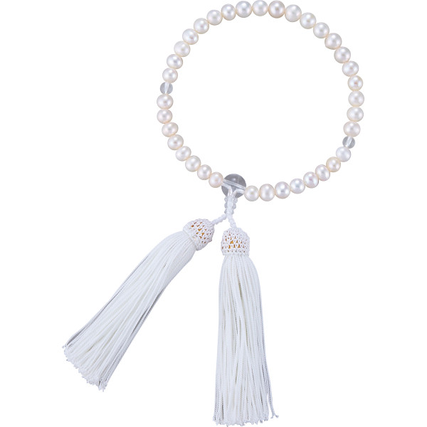 女性用片手念珠　淡水パール水晶仕立・正頭