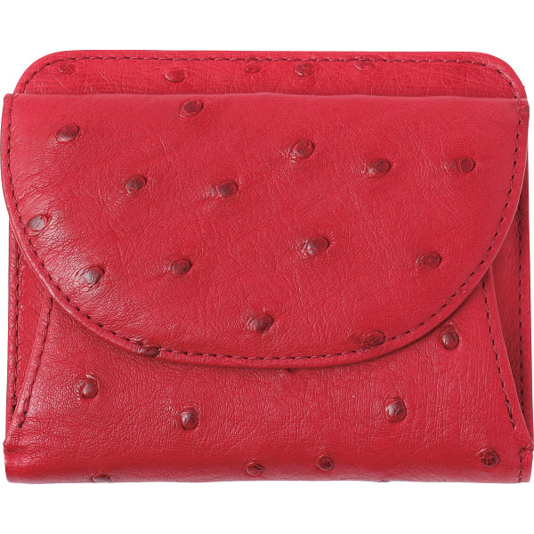 オーストリッチ折財布　ダークレッド