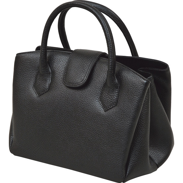 良品工房　日本製牛革ジャバラ式手提バッグ　ブラック