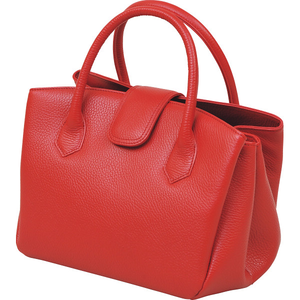 良品工房　日本製牛革ジャバラ式手提バッグ　レッド