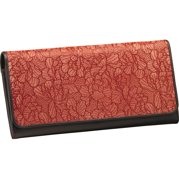 草木染め印伝ボタン柄長財布　レッド