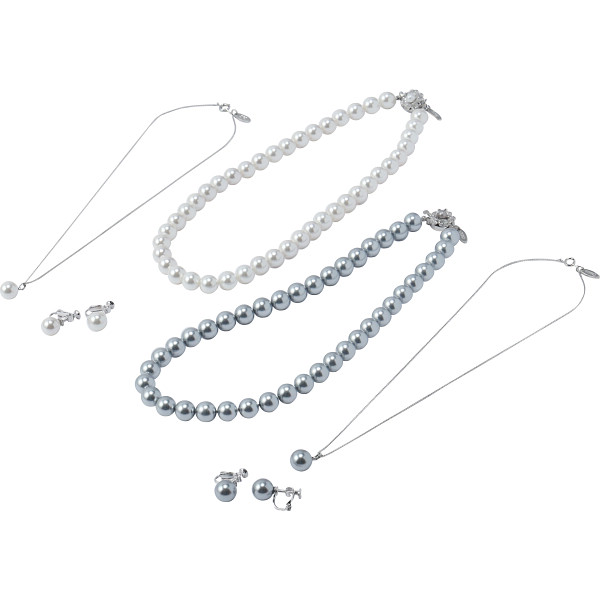 ユキコハナイ　１０ｍｍ珠貝パール６点セット　ホワイト、グレー