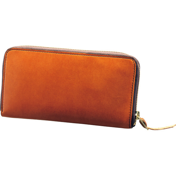 手塗りオイルレザー　ラウンドファスナー長財布　ブラウン