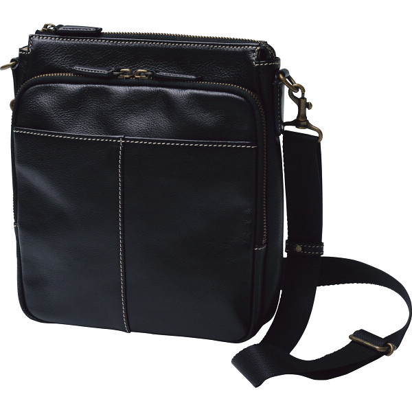 良品工房　日本製牛革縦型ショルダーバッグ　ブラック