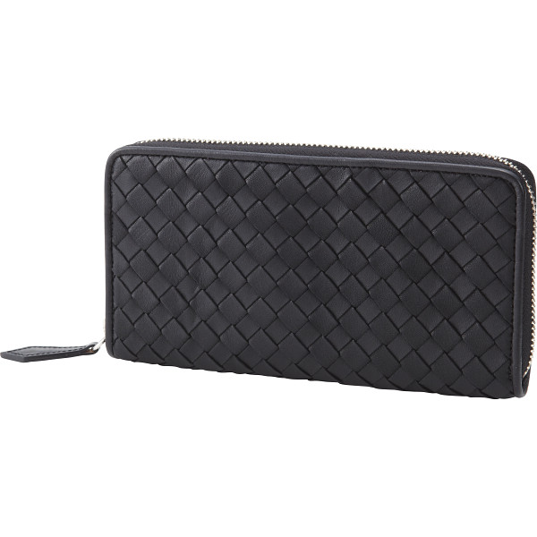 良品工房　日本製牛革編込みラウンド財布　ブラック