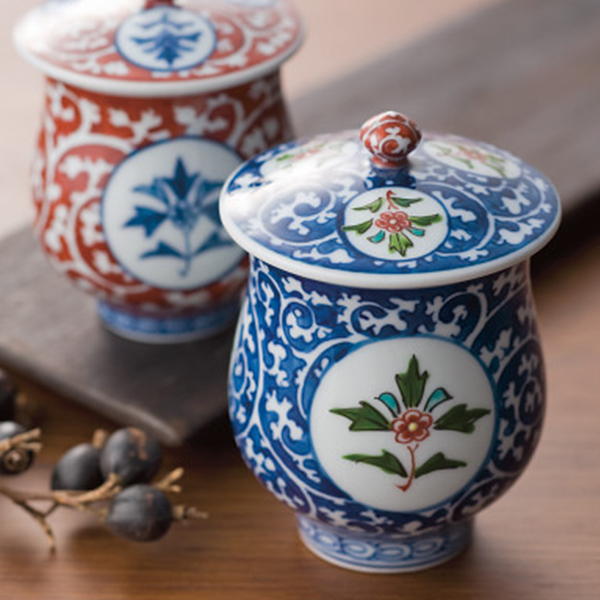 有田焼　亮秀窯　丸紋唐草　組湯呑