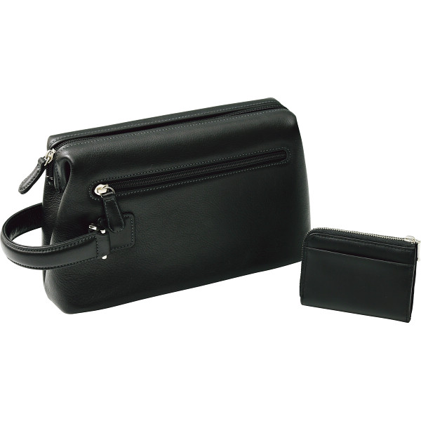 良品工房　日本製牛革ダレス型ポーチ小銭入れセット　ブラック