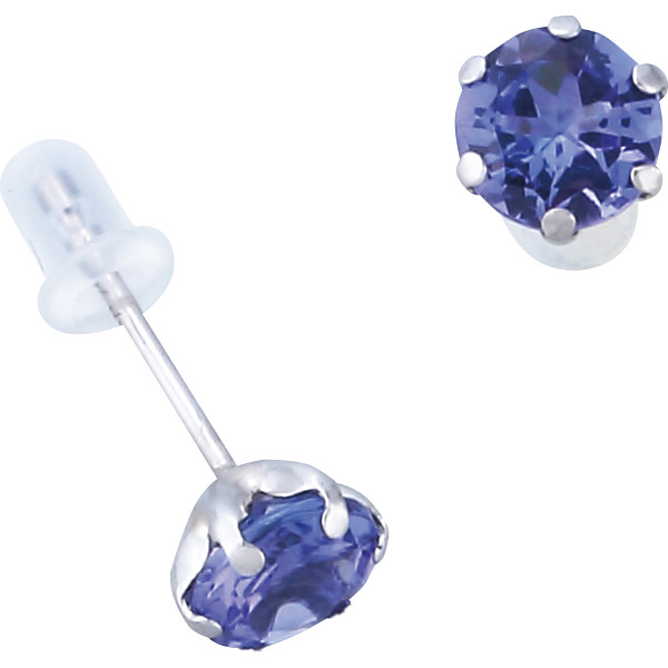 プラチナ大粒タンザナイトピアス　プラチナ地金＝白金・石＝群青色（青紫系）