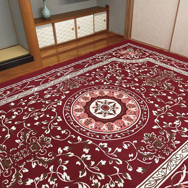 ６畳サイズの　はっ水加工カーペット　ワイン