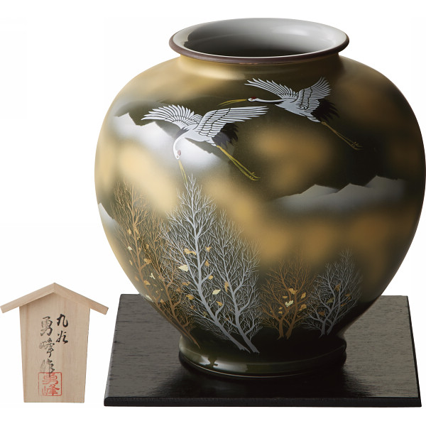 九谷焼　金箔木立鶴　１０号花瓶