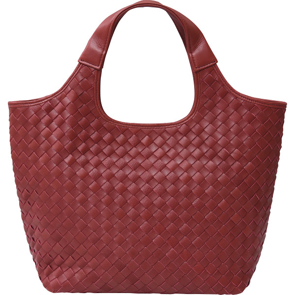 良品工房　日本製牛革　編込みバッグ　レッド