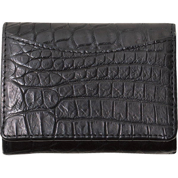 クロコ三つ折りコンパクト財布　ブラック