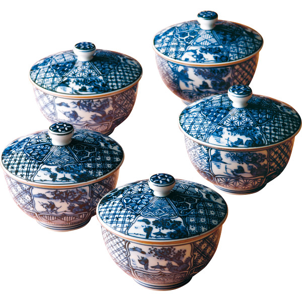 清水焼　祥瑞　蓋付お茶呑茶碗５客揃