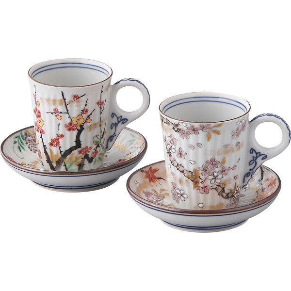 清水焼　彩花鳥　ペアデミタス碗皿