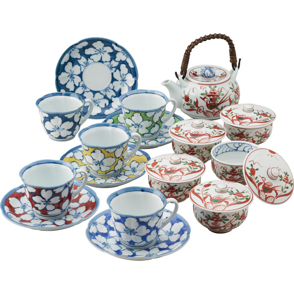 波佐見焼　手描染錦　番茶器揃＆珈琲碗皿揃（桜）