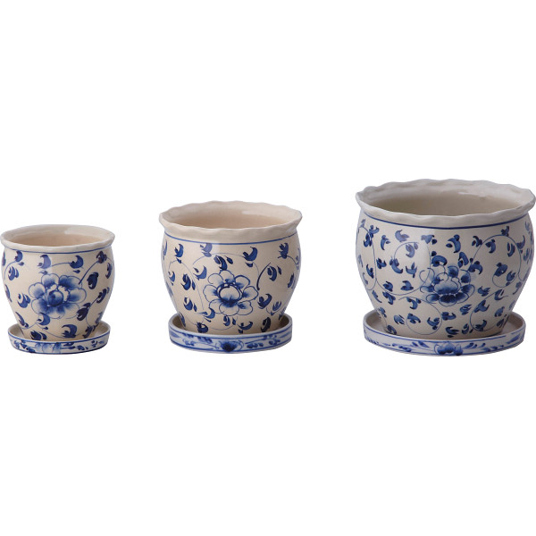 陶器植木鉢３０点セット（受皿付）　花柄