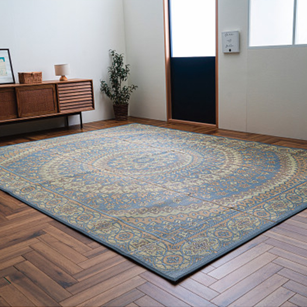 日本製メダリオン柄い草カーペット（Ｓ）　グレー