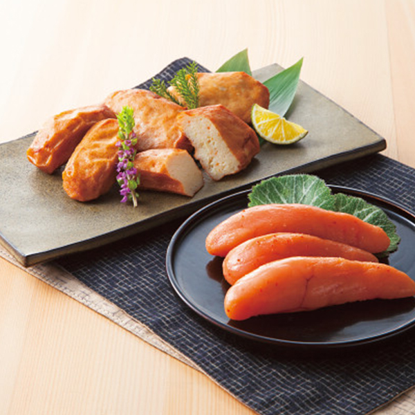 鳴海屋辛子明太子（切子）＆小田口屋薩摩揚げセット