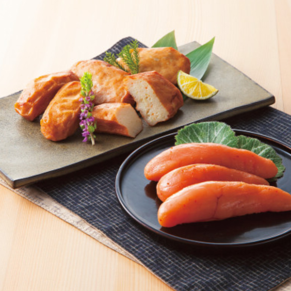 鳴海屋辛子明太子（切子）＆小田口屋薩摩揚げセット