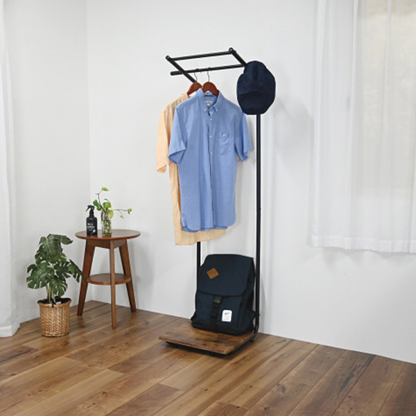 ダブルハンガーラック棚付き　木目調ブラウン